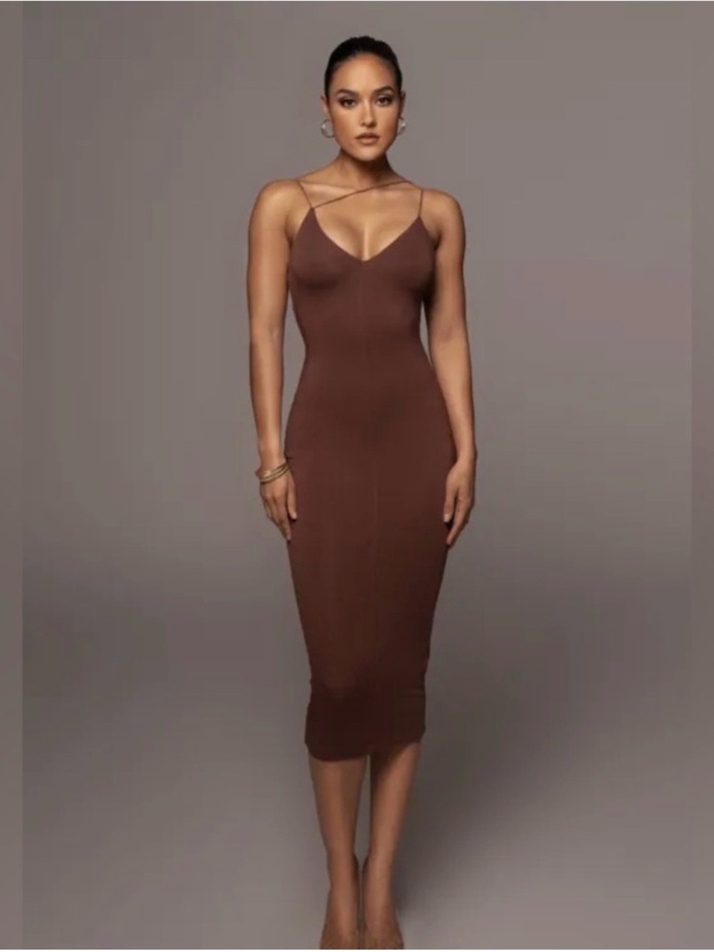 JLUXLABEL Chocolate Valencia Diagonal Strap Dress